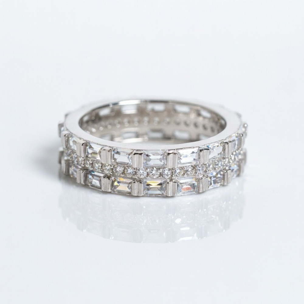 925 Sterling Silver Rhodium Plated CZ Stacker Eternity Ring Size 6.75